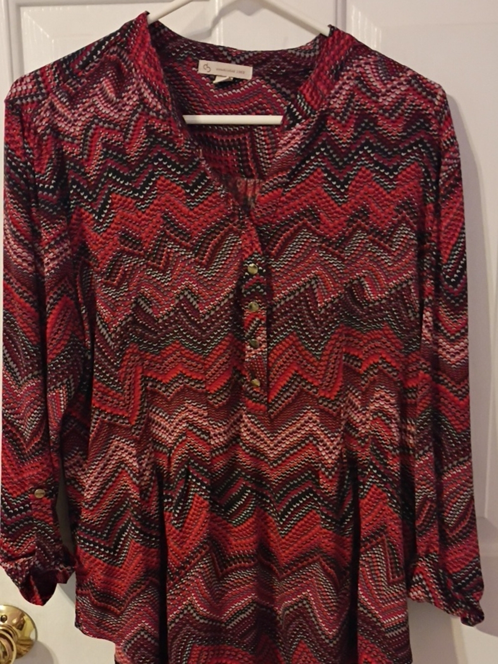 Women’s Red Zigzag Henley Blouse